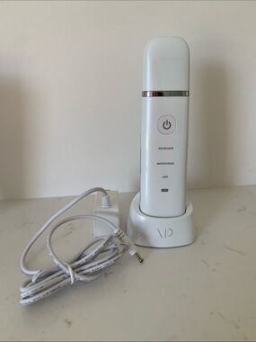 White Facial Ultrasonic Skin Spatula with Charging Base